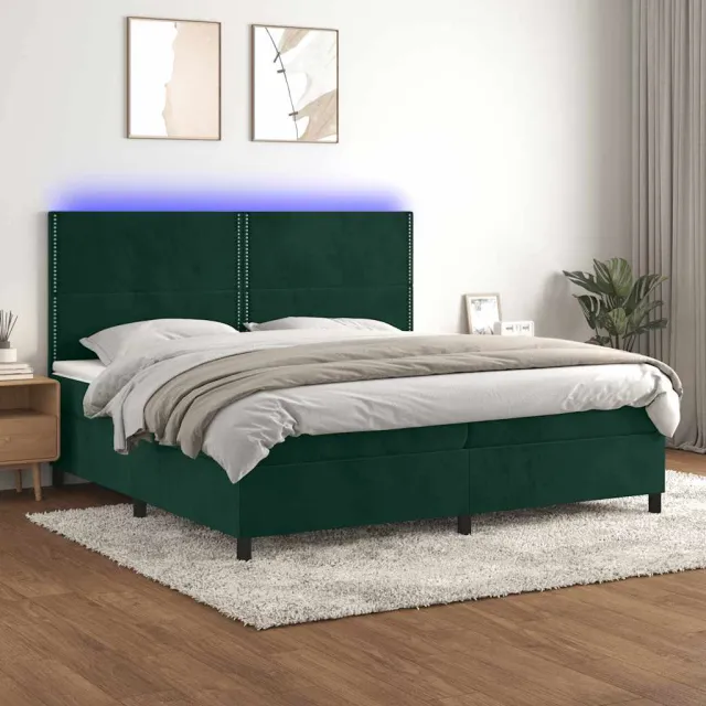 vidaXL Boxspring met matras en LED fluweel donkergroen 200x200 cm groen