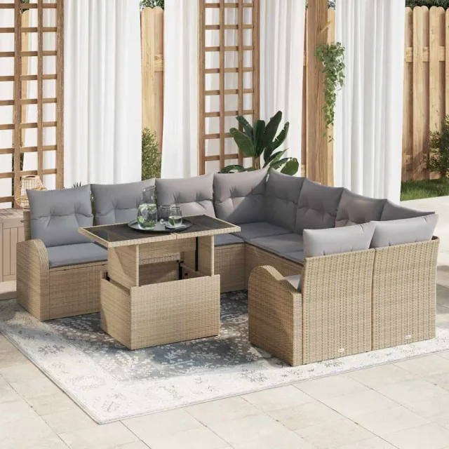 vidaXL Tuin Sofa Set 9 st Beige poly rattan, foto 2