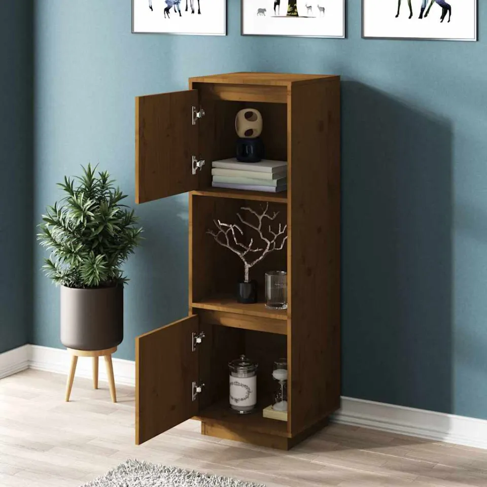 vidaXL Hoge kast 38x35x117 cm massief grenenhout honingbruin bruin, foto 3