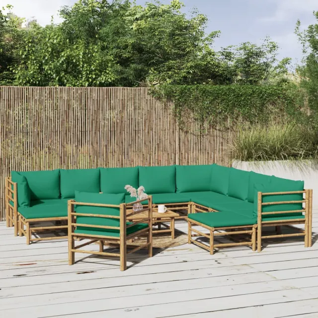 vidaXL 12-delige Loungeset met kussens bamboe groen Bruin