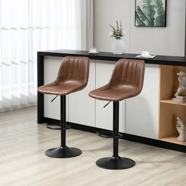 MODENUIT Barkruk 43 x 49,5 cm - Hoogteverstelbaar En 360 Graden Draaibaar - Keuken En Bar - Kunstleer Bruin
