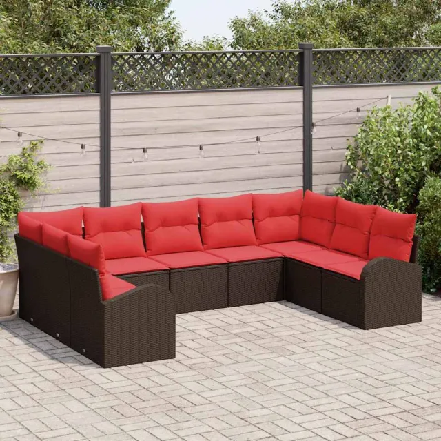 vidaXL Tuinbankenset 9 st Bruin en Rood poly rattan, foto 2