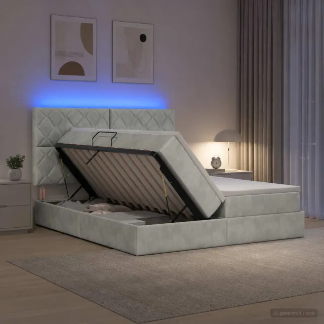 vidaXL LED Opslagbed met Matras Lichtgrijs 180 x 200 cm Fluweel