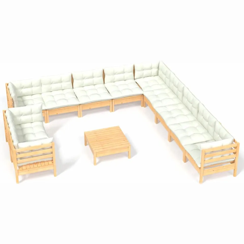 vidaXL 12-delige Loungeset met crèmekleurige kussens grenenhout, foto 4