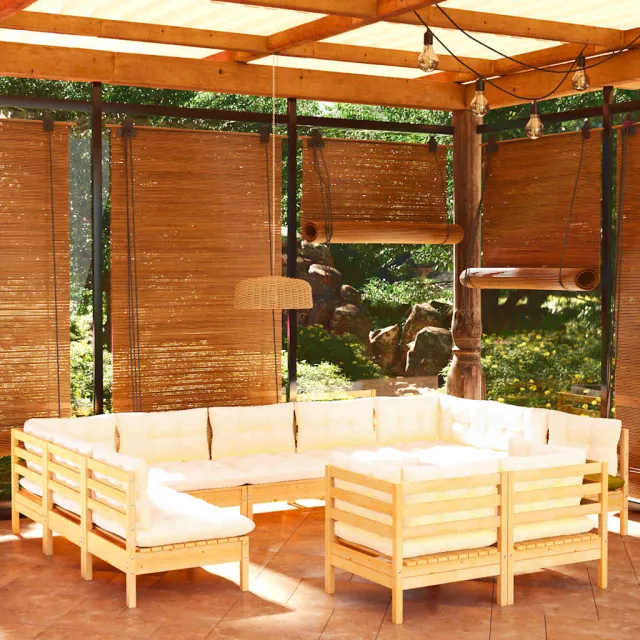 vidaXL 11-delige Loungeset met crèmekleurige kussens grenenhout, foto 2