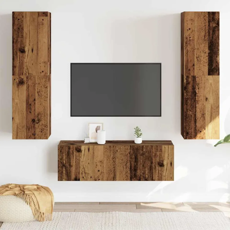 vidaXL Tv-wandkasten 3 st bewerkt hout oud houtkleurig bruin, foto 2