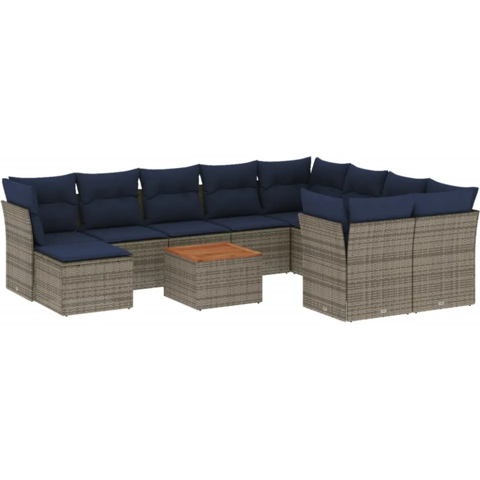 vidaXL 11-delige tuinbankset met kussens, grijs polyrotan, foto 3
