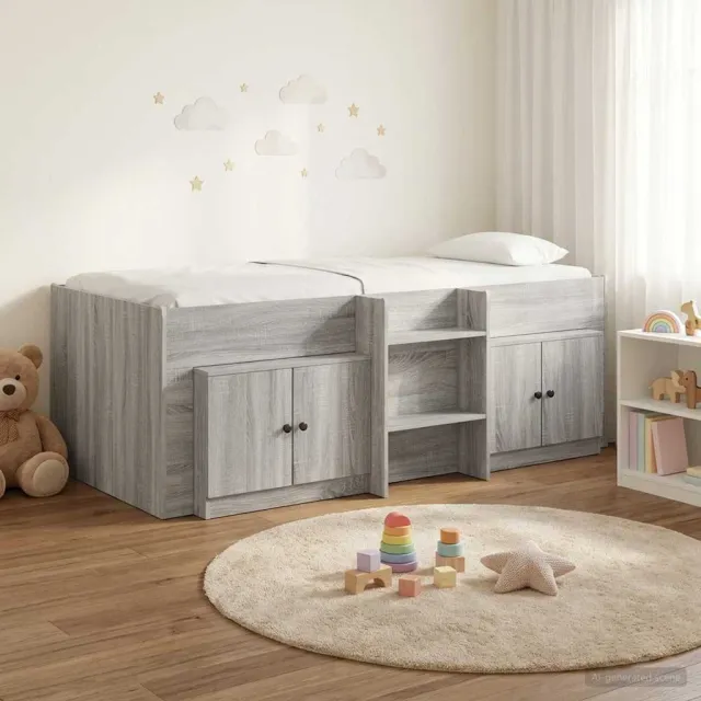 vidaXL Loft Bed Frame met Kast 3 st Grijs Sonoma Bewerkt hout