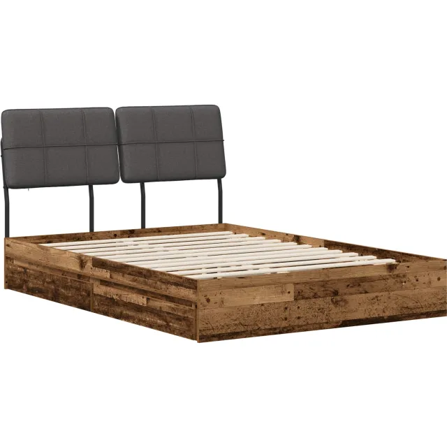 vidaXL Tweepersoonsbed met hoofdbord Oud hout en donkergrijs Bruin
