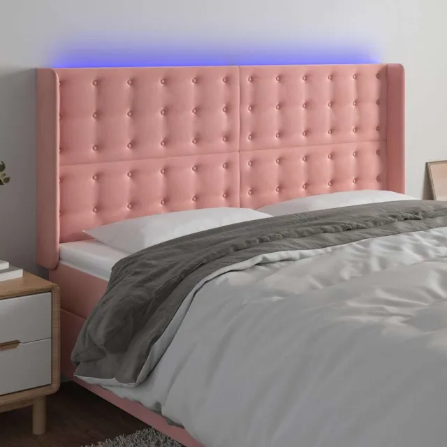 vidaXL Hoofdbord LED 183x16x118/128 cm fluweel roze