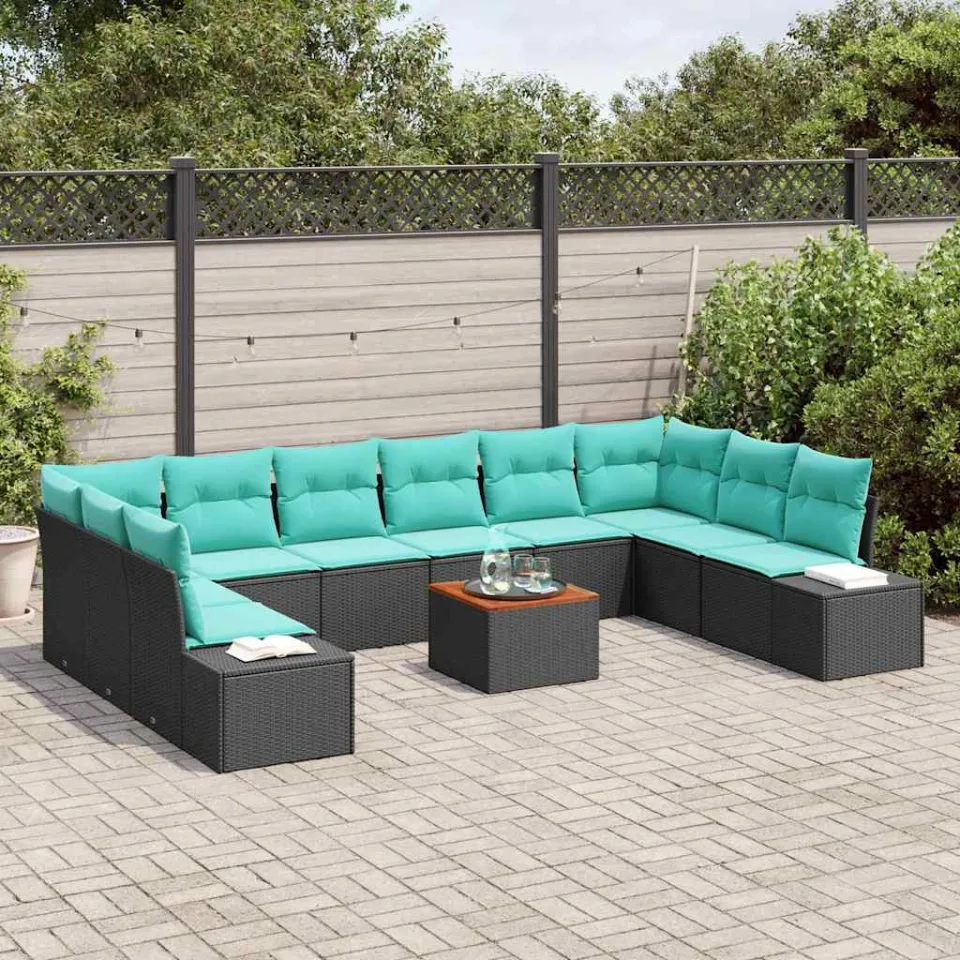vidaXL Tuin Sofa Set 11 st Zwart en turquoise, foto 3