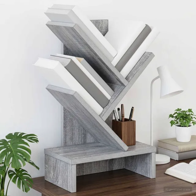 vidaXL Boomvormige boekenplank met 3 planken 30 x 18 x 48 cm grijs, foto 2