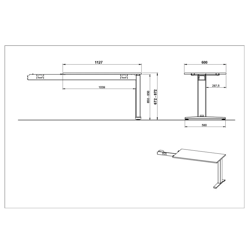Aanbouwtafel Ergonoma Lichtgrijs Zwart, foto 3