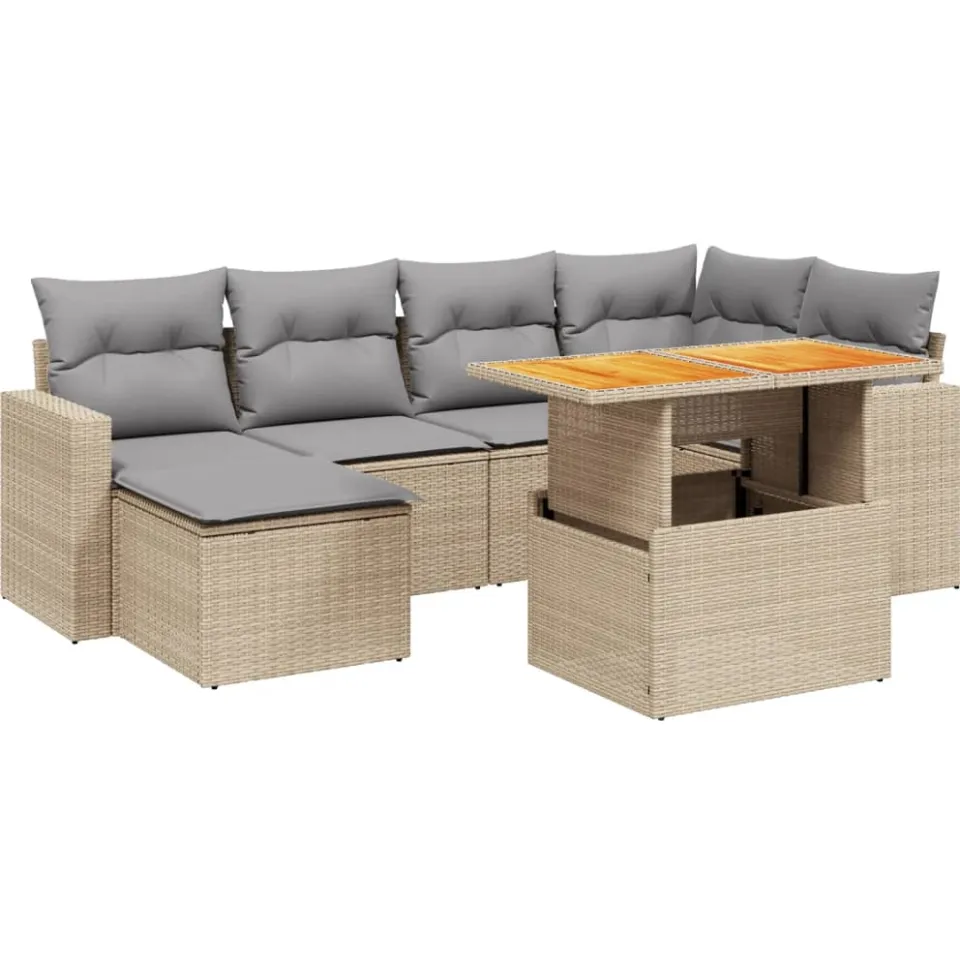 vidaXL 7-delige Loungeset met kussens poly rattan beige