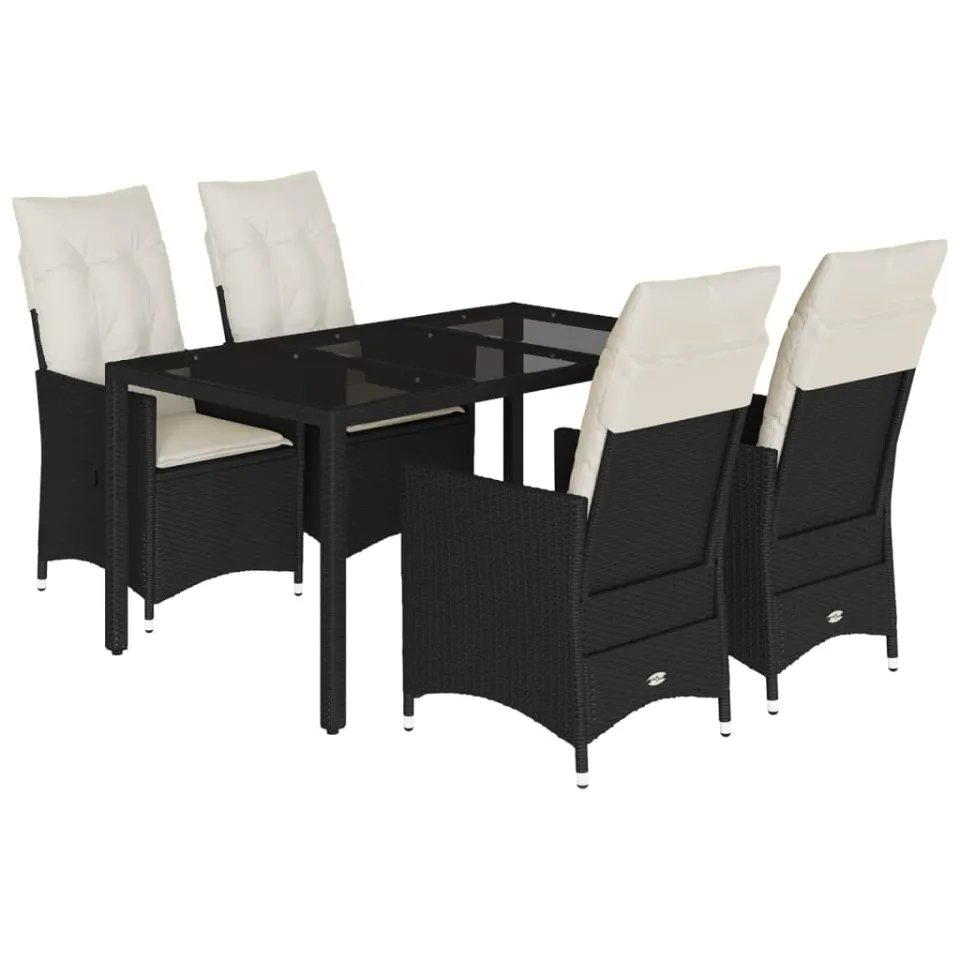 vidaXL 5-delige Tuinset met kussens poly rattan zwart, foto 3
