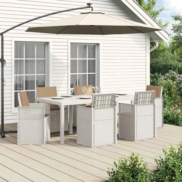 vidaXL Tuin eettafelset 7 st Wit en Taupe PP, foto 2