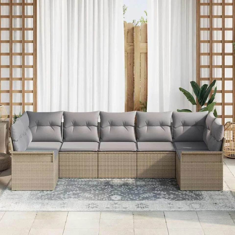 vidaXL Tuin Sofa Set 7 st Beige poly rattan, foto 3
