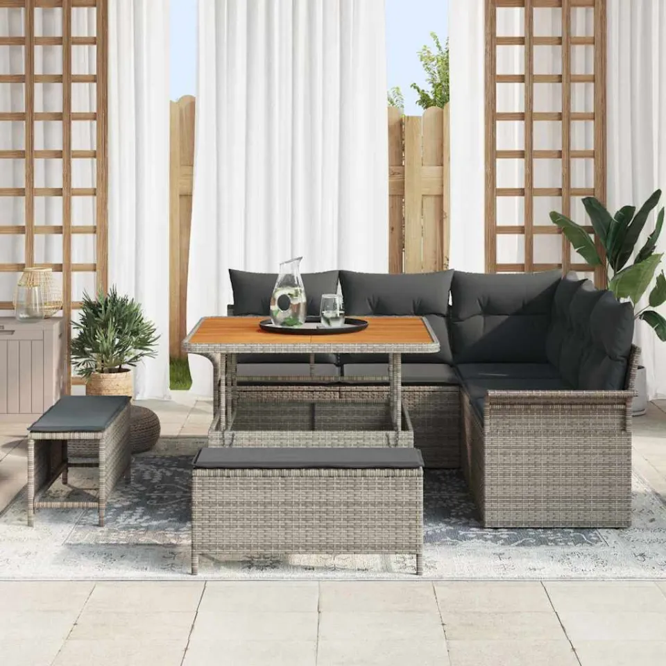vidaXL Tuinbankenset 8 st Grijs poly rattan, foto 3