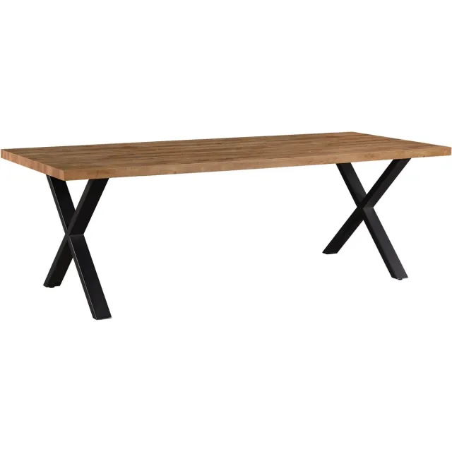 BELFURN Eetkamertafel 220x95cm Nestor in mango decor met kruispoot in zwart metaal Bruin