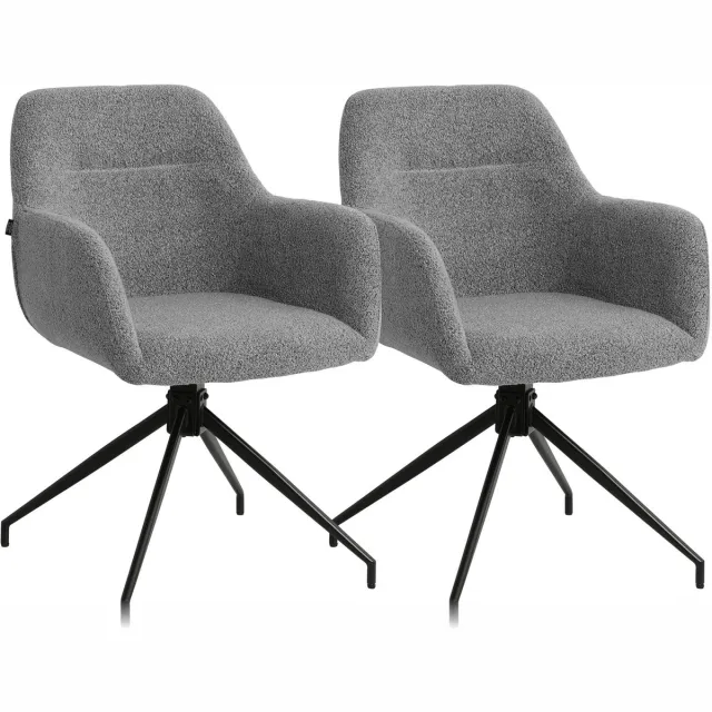 CLP Merlinda Set van 2 Eetkamerstoelen - Draaibaar 360° - Gestoffeerd met Armleuningen - Comfortabele Fauteuil - Teddy Stof/grijs
