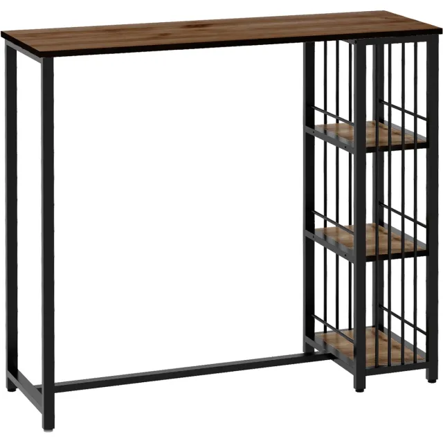 Homona Bartafel - Met 3 opbergplanken en verstelbare voetjes - Industriële stijl - 120 x 40 x 105 cm - Zwart/Bruin Multi