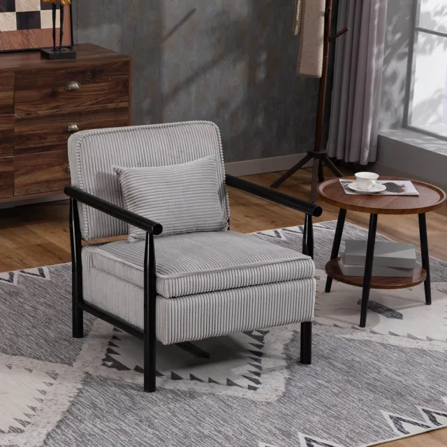 Wishdor Fauteuil met lendenkussen - Hoogdichtheidsschuim - opbergvak - Lichtgrijs velvet - Voor woonkamer en leeshoek - 70,5 x 62 x 33 cm