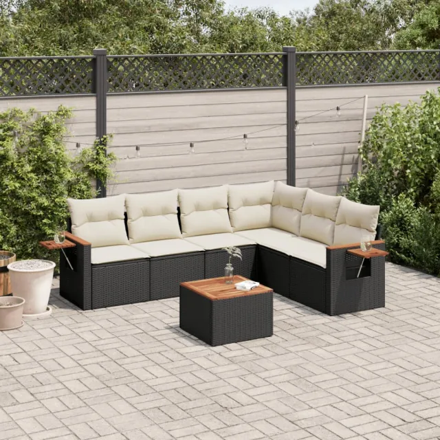 vidaXL 7-delige Loungeset met kussens poly rattan zwart, foto 2