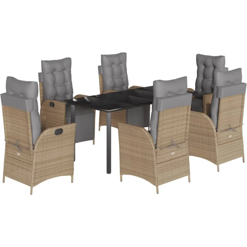 vidaXL 7-delige Tuinset met kussens poly rattan gemengd beige, foto 3