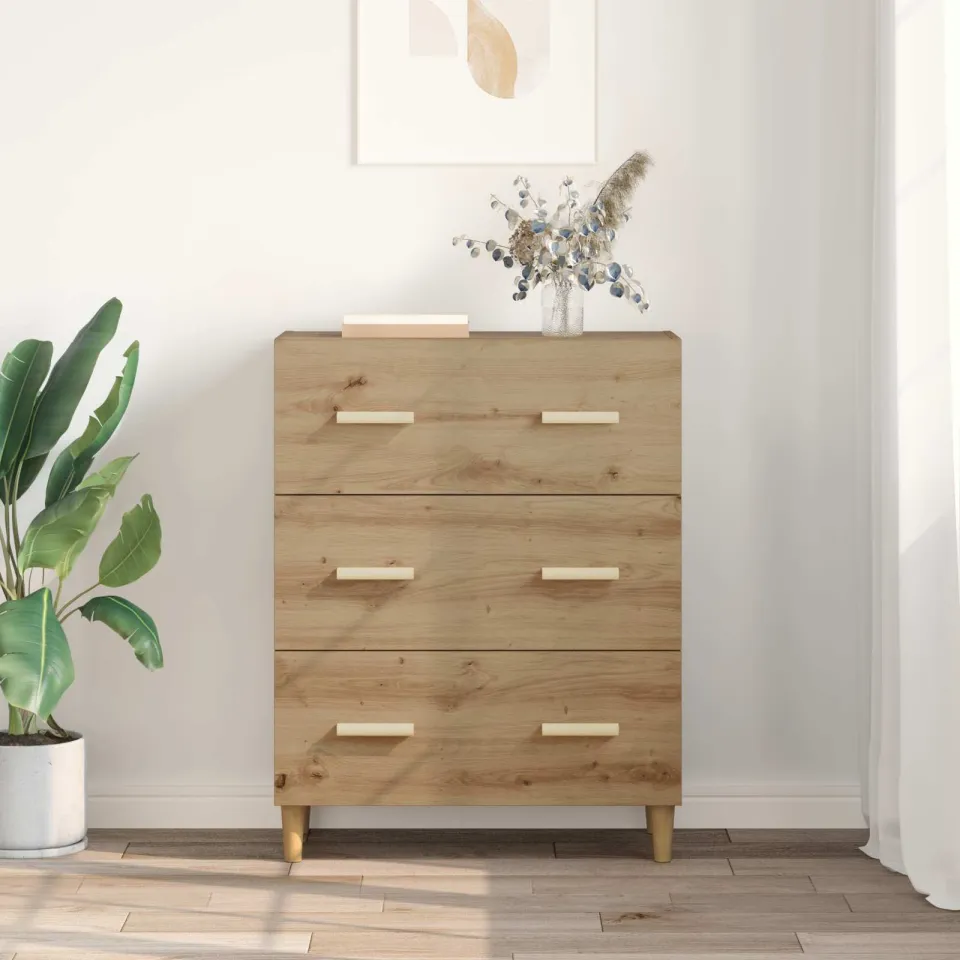 vidaXL Dressoir Artisan Eiken 69,5 x 34 x 90 cm Bewerkt hout, foto 3