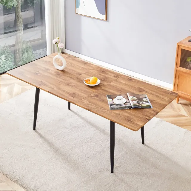OKWISH Eettafel - Rechthoekig Tafelblad Met Houtnerf - Voor Eetkamer Of Kantoor - MDF En Metaal Houtkleur Zwart - 190,5x80x76,2 cm