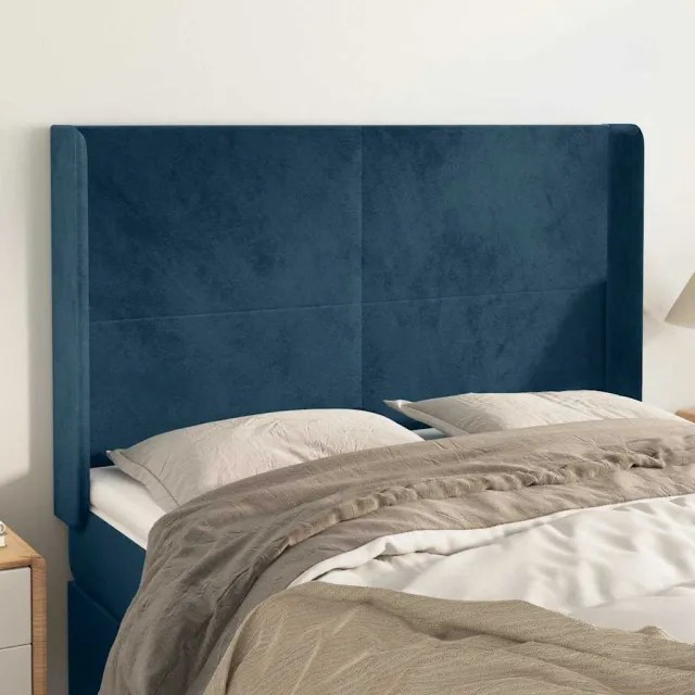 vidaXL Hoofdbord met randen 147x16x118/128 cm fluweel donkerblauw