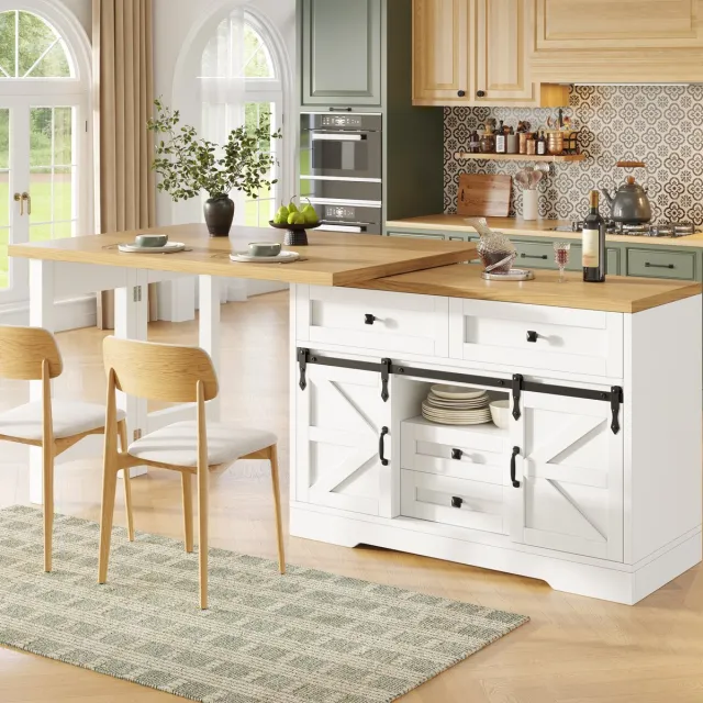 HAUSS SPOLE Keukeneiland En Eettafel Met Uitschuifbare Bladen En Opbergruimte Voor Keuken En Eetkamer Van Mdf Wit 120 197 Cm