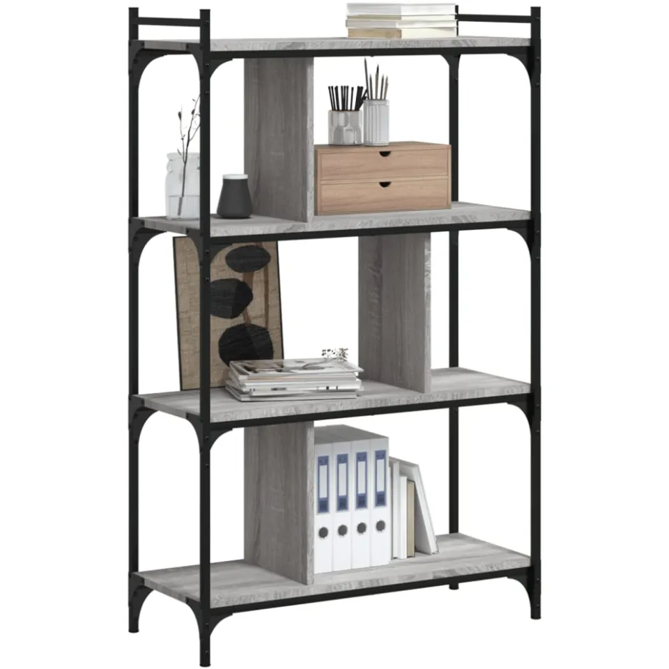 vidaXL Boekenkast 4-laags 76x32x123 cm bewerkt hout grijs sonoma