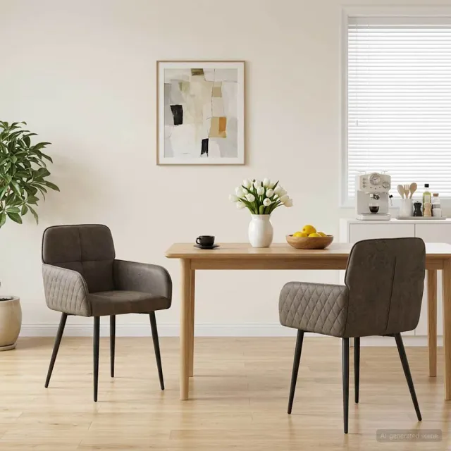vidaXL Eettafelstoelen 2 st Nep Suede Leer Donkergrijs 59x56,5x85cm, foto 2