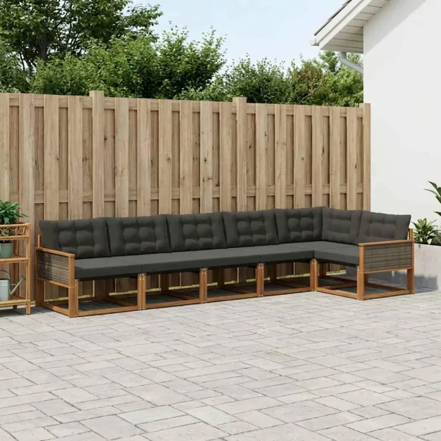 vidaXL Buiten bankenset 6 st 6-zits Naturel en Zwart