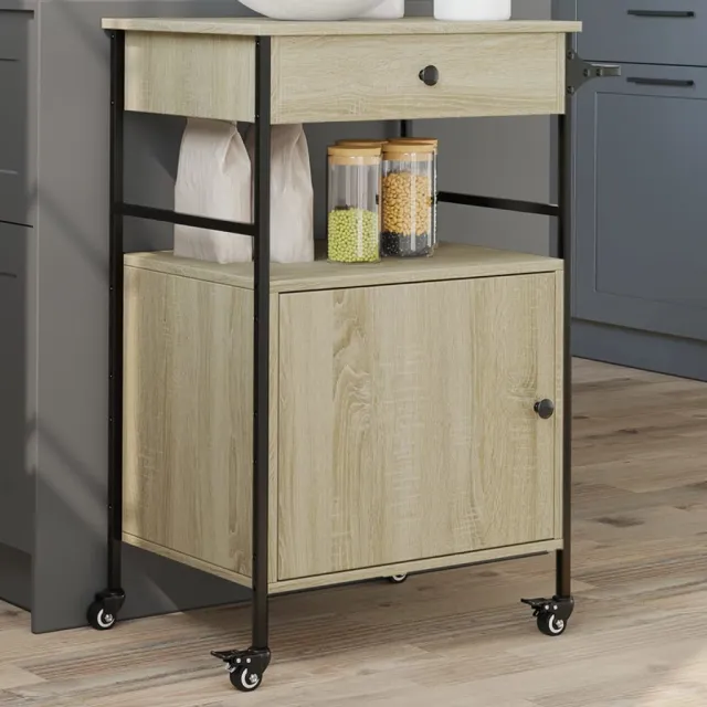 vidaXL Keukentrolley 56x43x89,5 cm bewerkt hout sonoma eikenkleurig Bruin