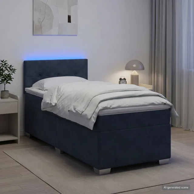 vidaXL Boxspring Bed met Matras en LED Donkergrijs 90 x 200 cm fluweel