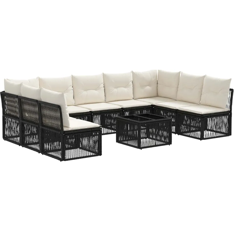 vidaXL Tuinbankenset 10 st 9-zits Zwart poly rattan, foto 3