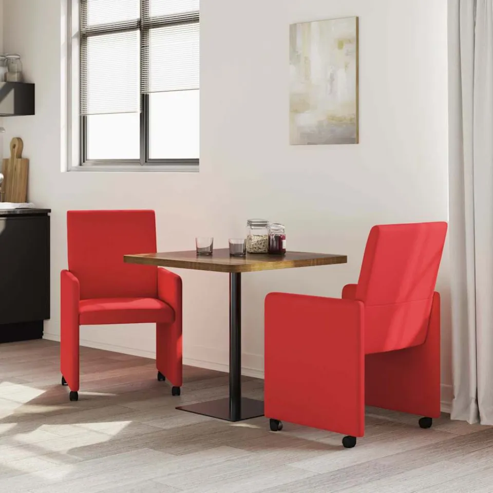 vidaXL Eetkamerstoelen met Wieltjes 2 st Kunstleer Rood, foto 3