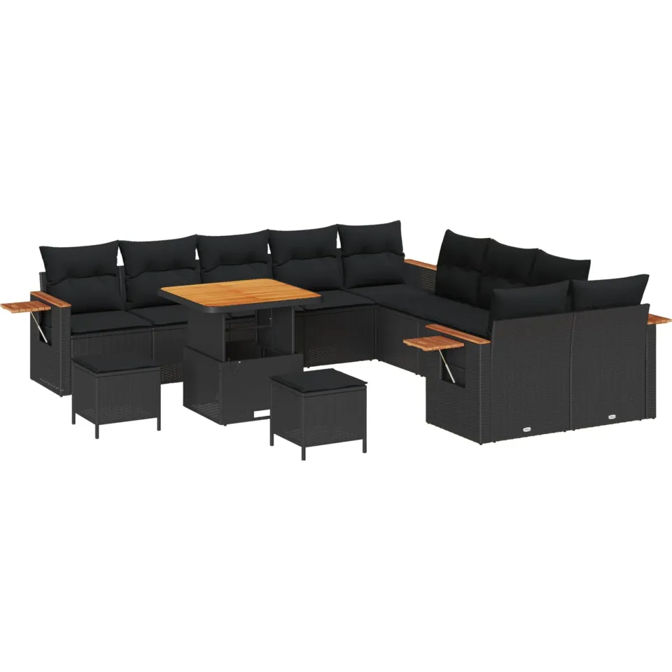 vidaXL Tuinbankenset 13 st Zwart poly rattan
