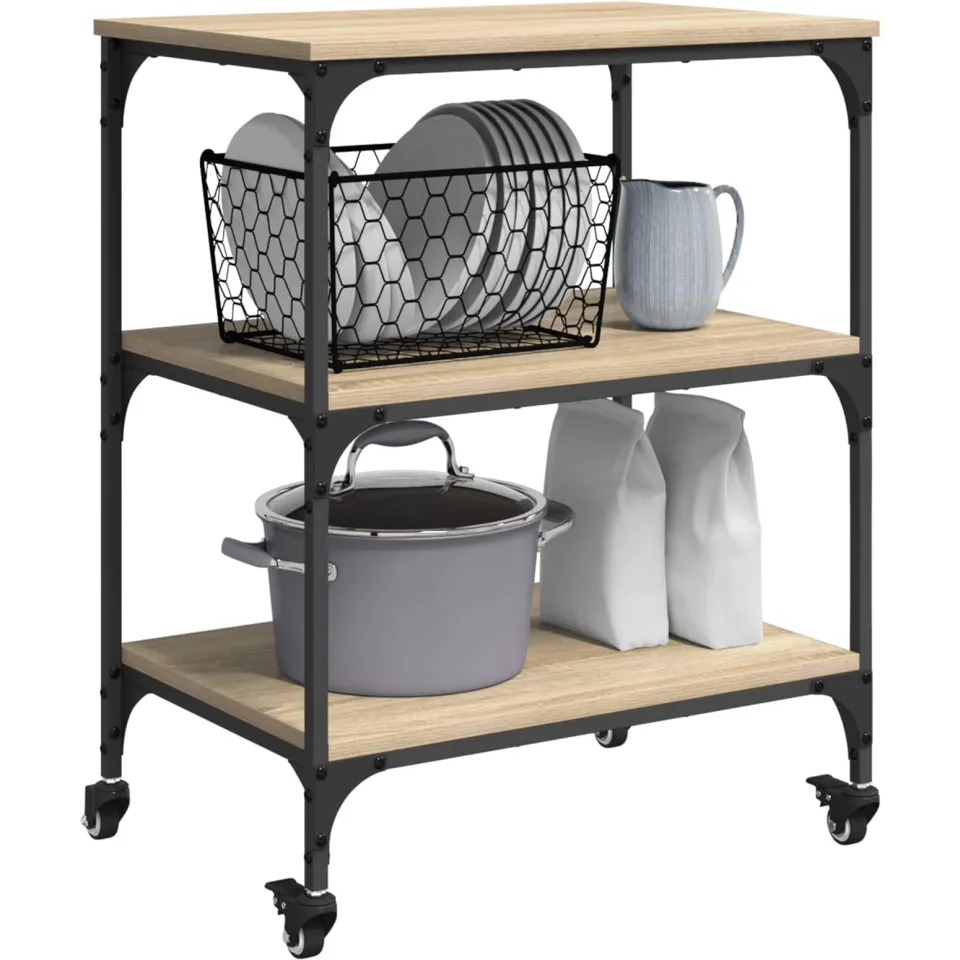 vidaXL Keuken Trolley Sonoma Eiken 60 x 41 x 76 cm Bewerkt hout Bruin