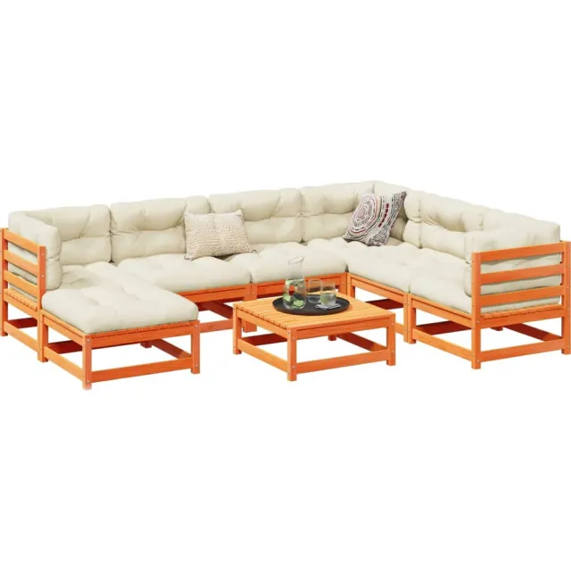 vidaXL 8-delige Loungeset met kussens massief grenenhout wasbruin