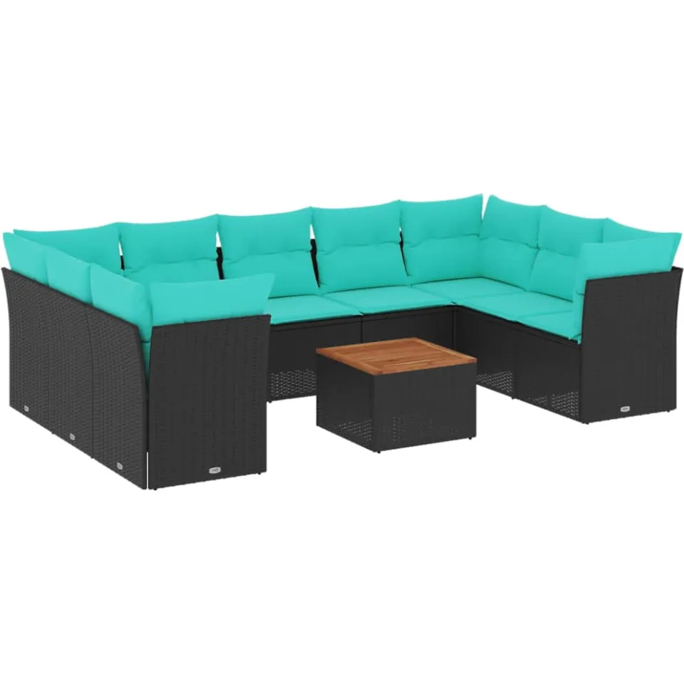 vidaXL 10-delige Loungeset met kussens poly rattan zwart, foto 3