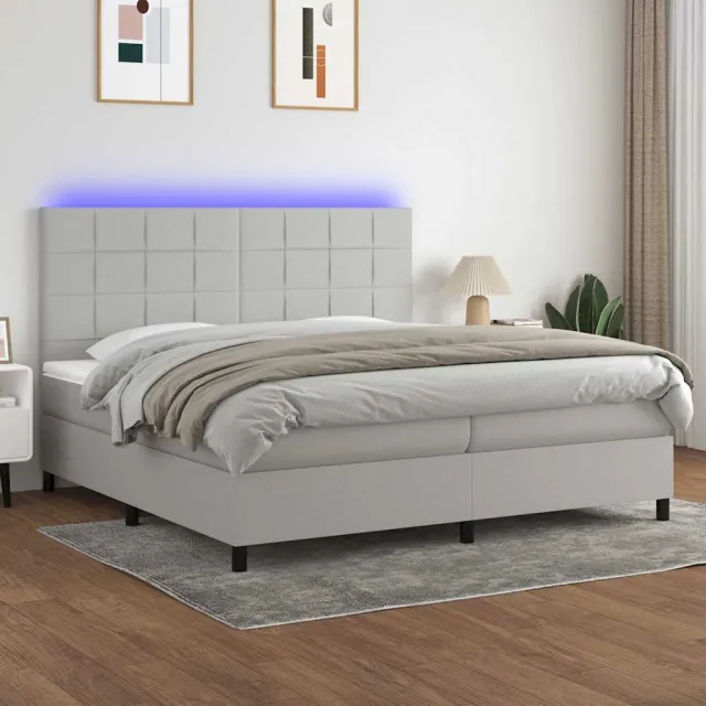vidaXL Boxspring met matras en LED stof lichtgrijs 200x200 cm grijs