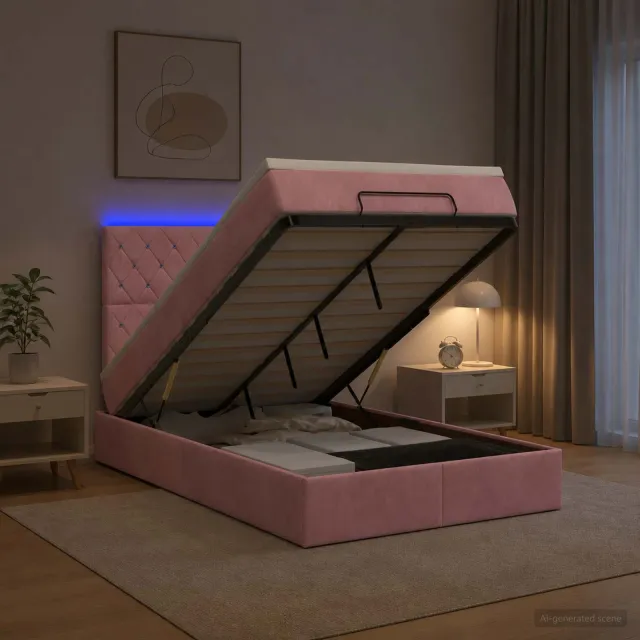 vidaXL Ottoman Bed met Matrassen en LED Roze 120 x 190 cm fluweel