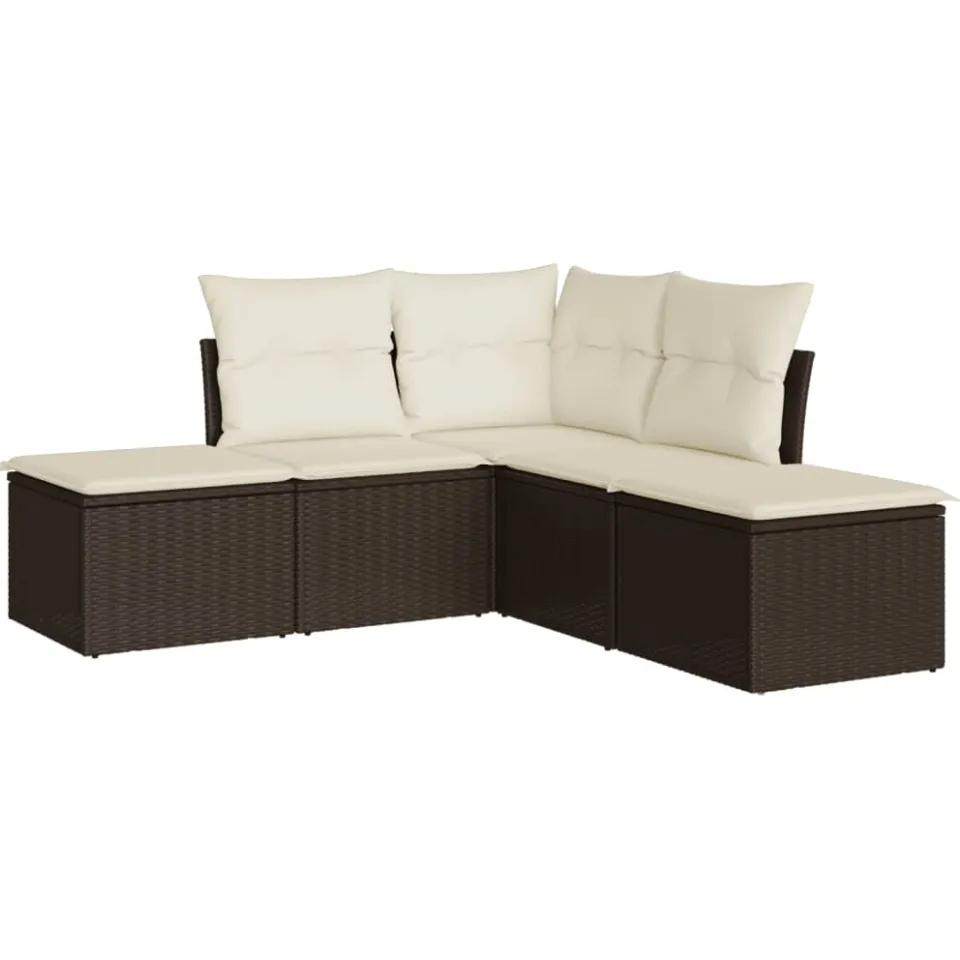 vidaXL 5-delige Loungeset met kussens poly rattan bruin, foto 3
