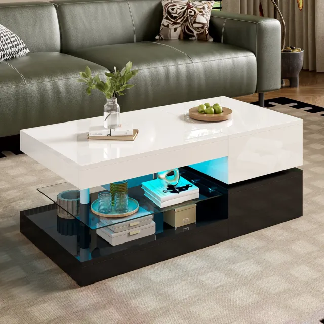 HAUSS SPOLE Salontafels - Koffietafel Hoogglans Met LED-Strook - 90x45x35,5 cm - Spaanplaat - Wit