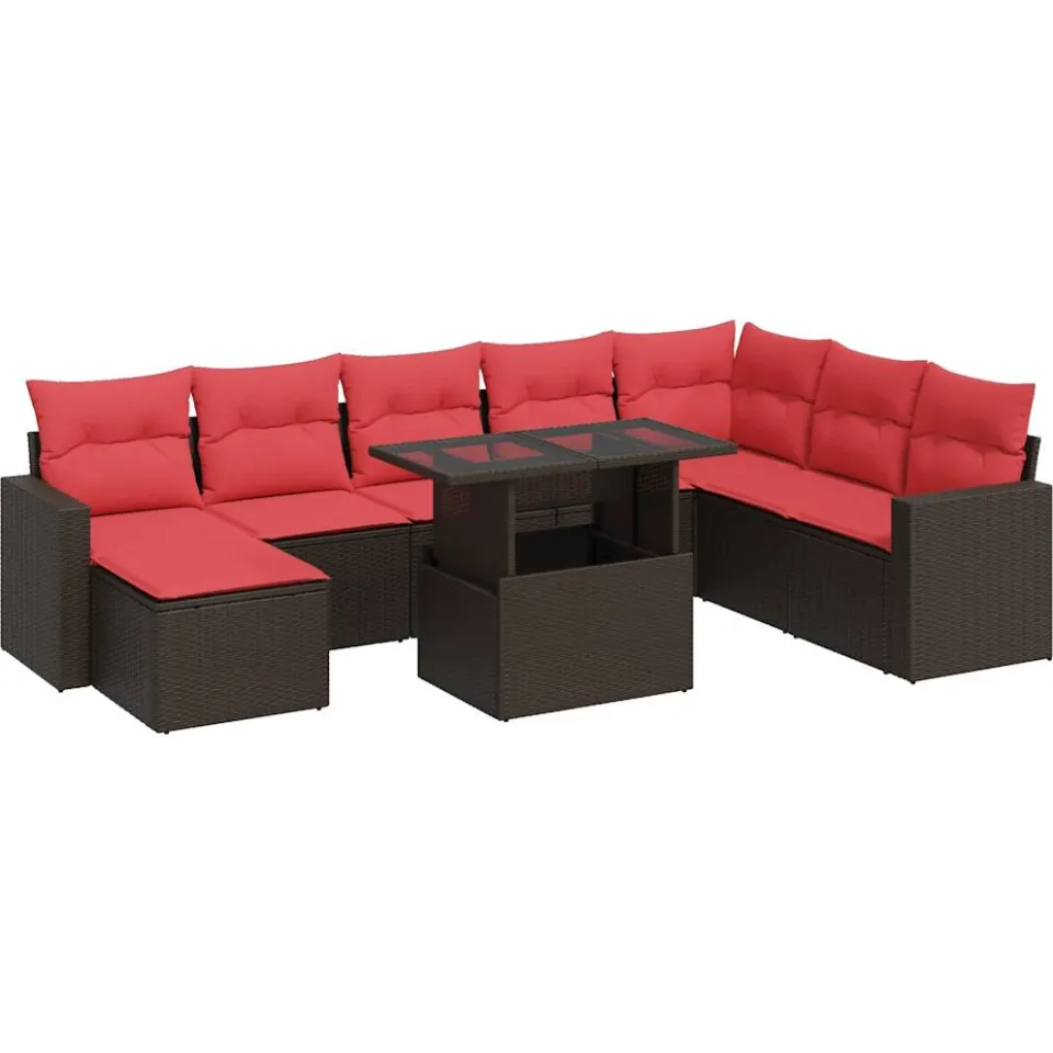 vidaXL 9-delige Loungeset met kussens poly rattan acacia bruin, foto 3