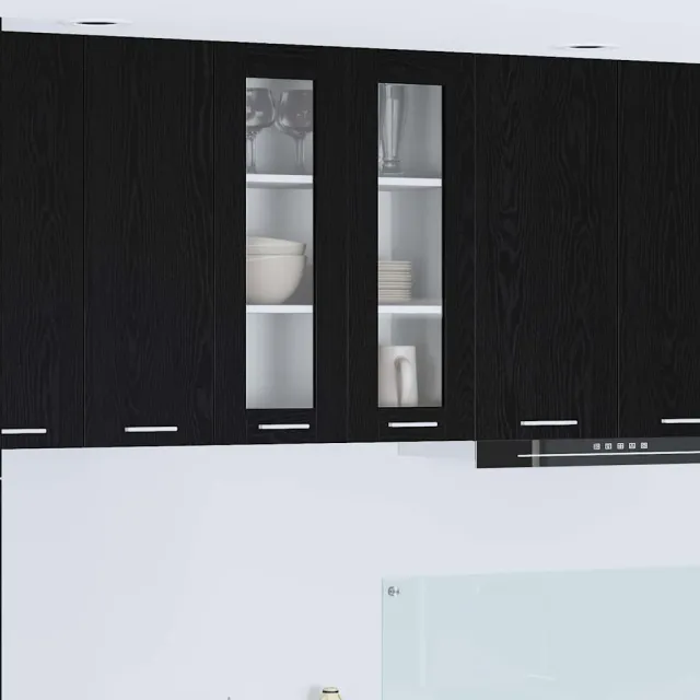 vidaXL Bovenkast met 2 glazen deuren Zwart eiken 60 x 31 x 80 cm