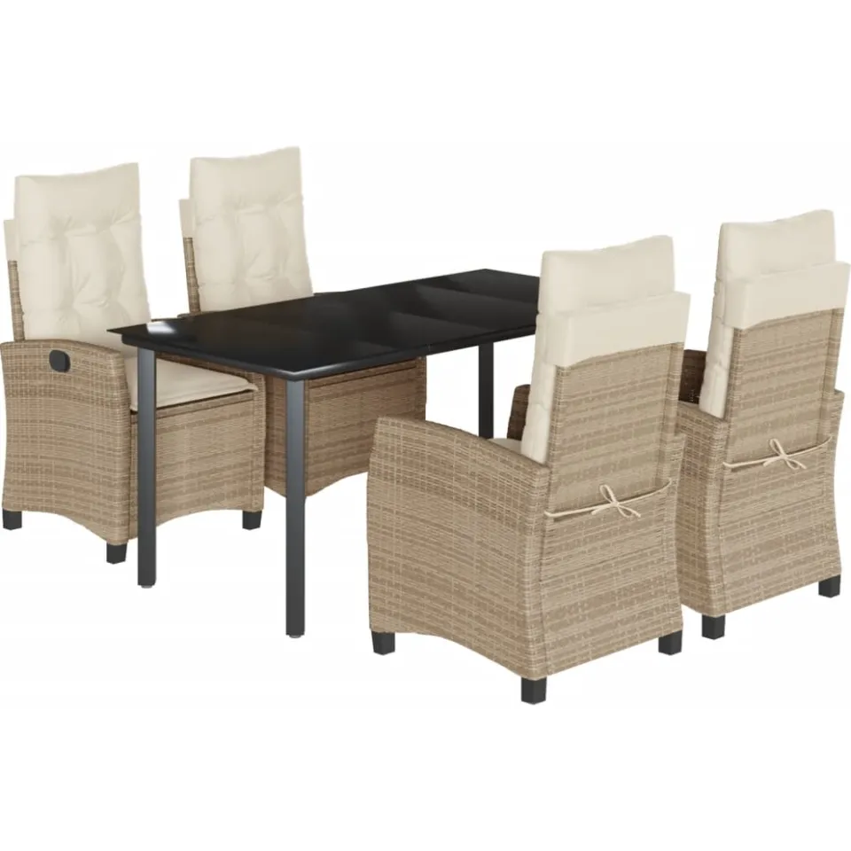 vidaXL 5-delige Tuinset met kussens poly rattan beige, foto 3